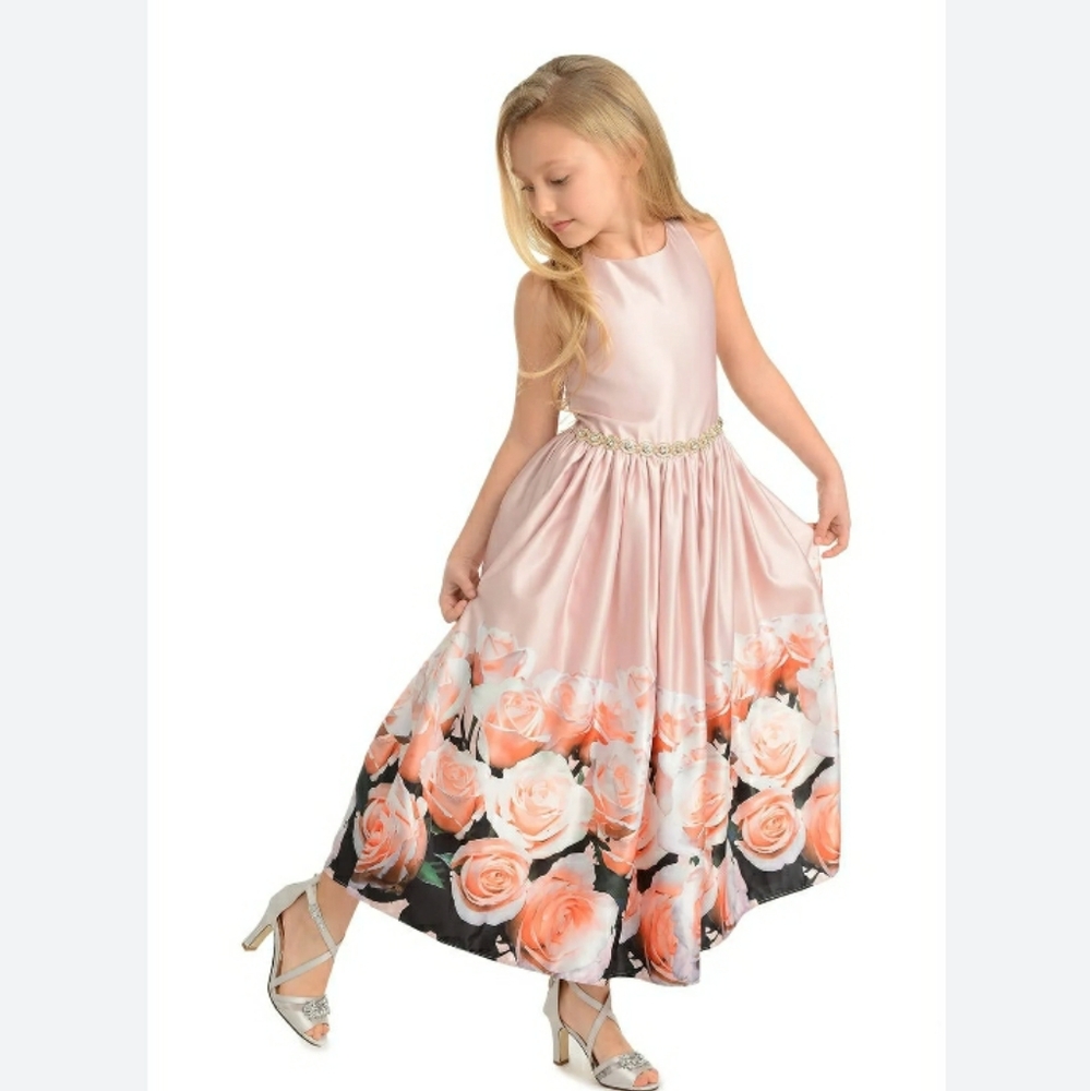 Belle Badgley Mischka Elegant Pink Floral Girls Dress 12